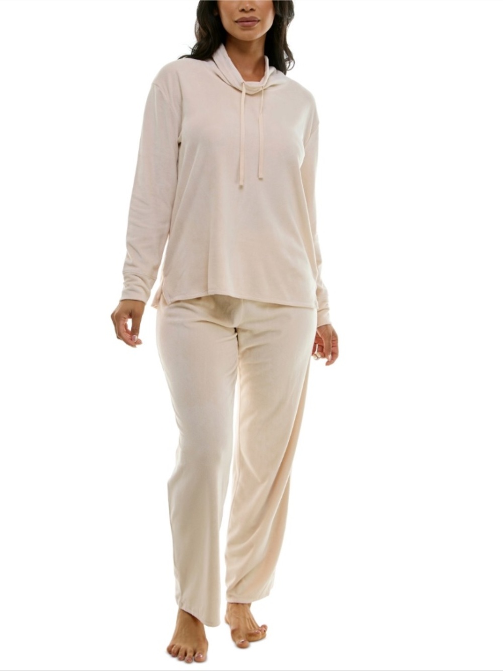 Roudelain Women's Long-Sleeve Hooded Velour Pajama Set - Crystal Gray